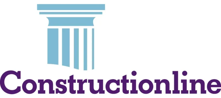 Constructionline logo featuring a stylised blue classical column