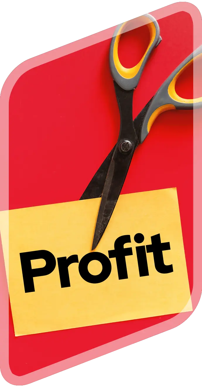 Scissors cutting a red Profit sign